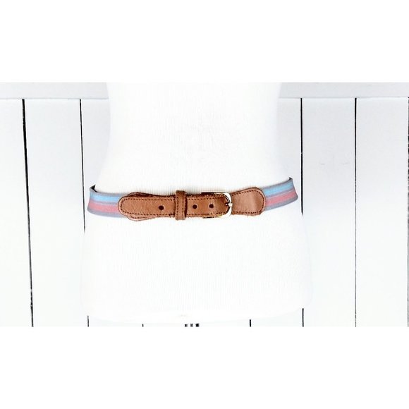 Vintage striped stretch canvas leather belt with gold buckle - Picture 1 of 3